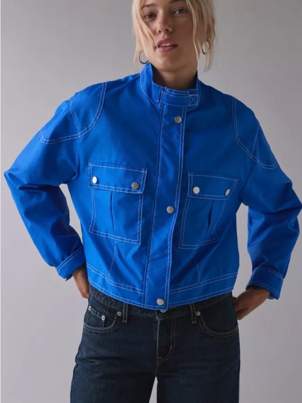 NWT Urban Outfitters BDG Clarence Nylon Utility Moto Jacket in Bright Blue UO